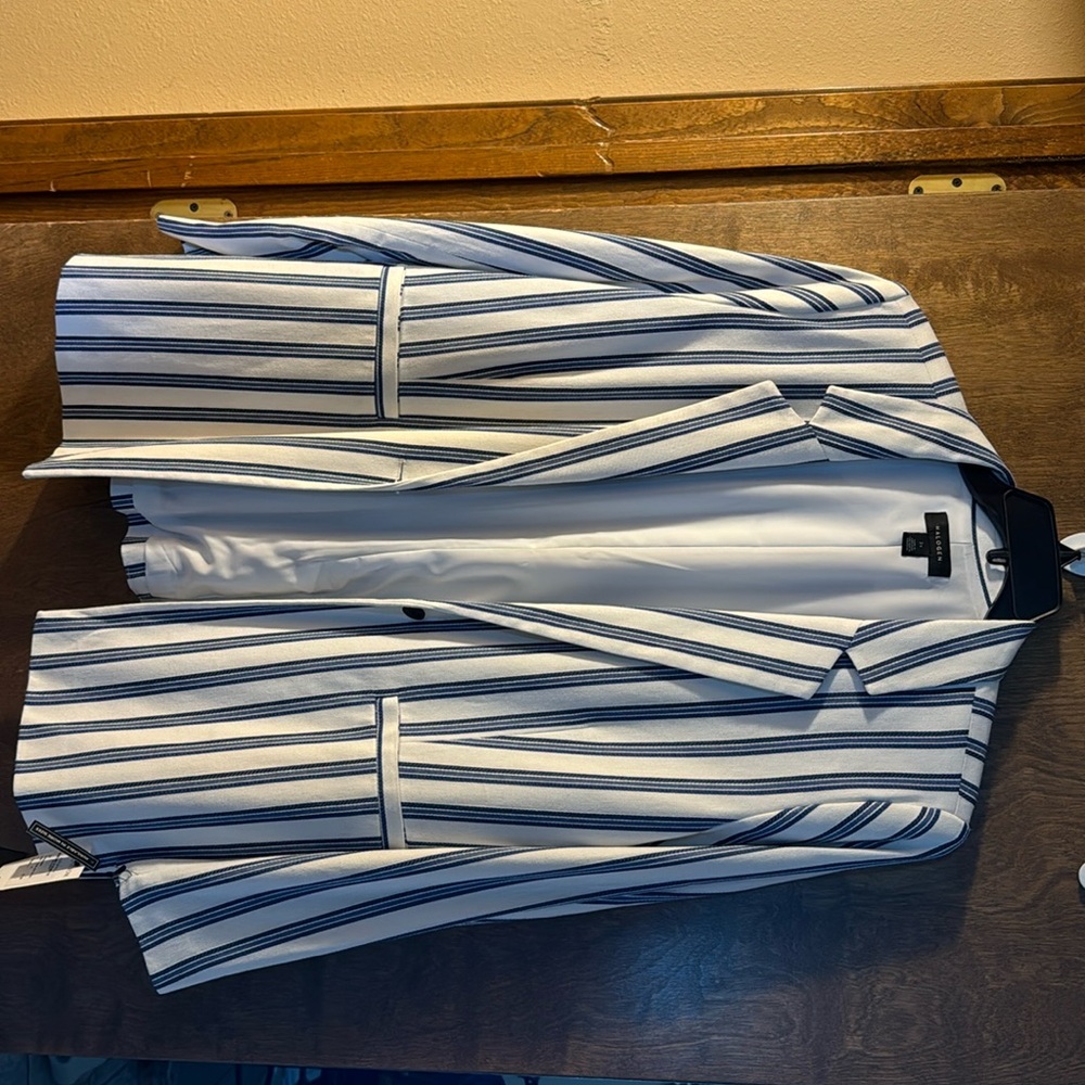 New, never work blue and white striped Halogen blazer
